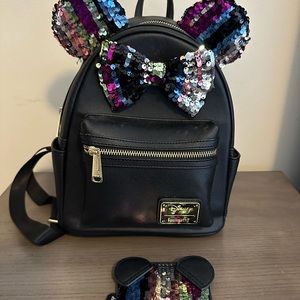 Loungefly multi sequin Minnie bag and card case